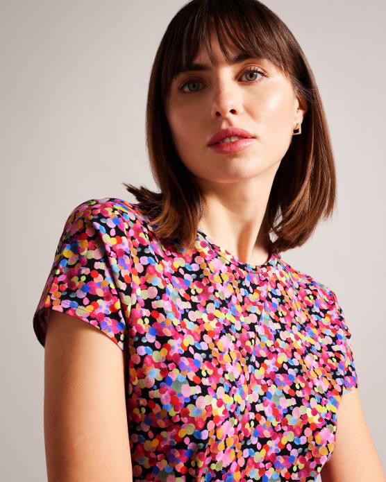Ted Baker femmes 60VD167 vêtements t-shirt à imprimé confettis Phebie noir