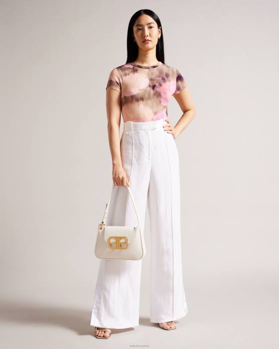 Ted Baker femmes 60VD263 vêtements yazmean t-shirt fleuri ajusté à col torsadé corail