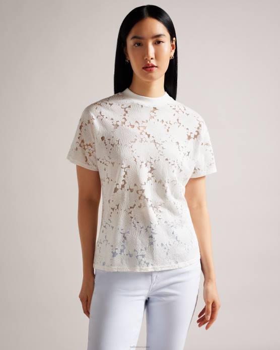 Ted Baker femmes 60VD34 vêtements t-shirt décontracté en dentelle fleurie Maralo blanc