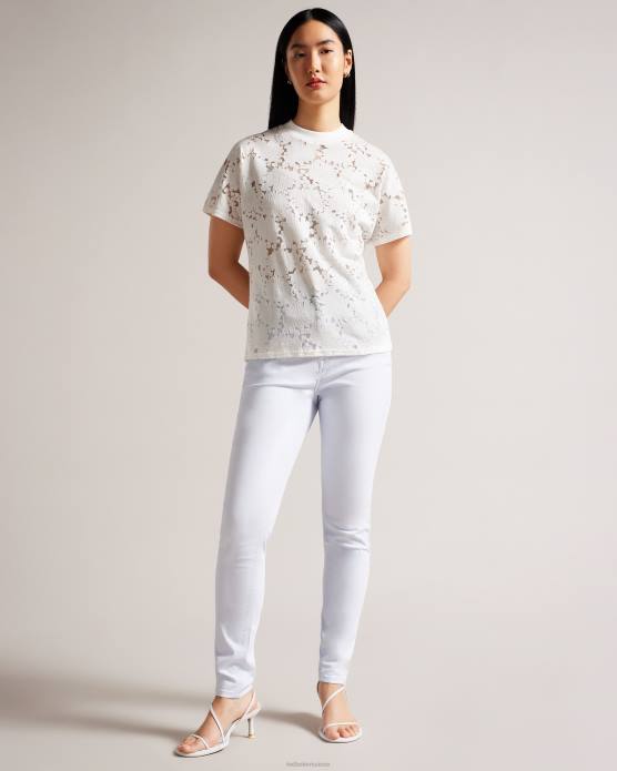 Ted Baker femmes 60VD34 vêtements t-shirt décontracté en dentelle fleurie Maralo blanc