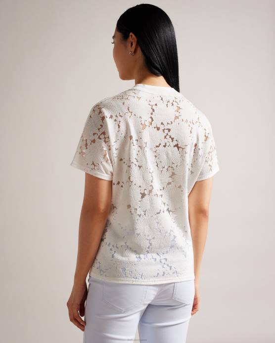 Ted Baker femmes 60VD34 vêtements t-shirt décontracté en dentelle fleurie Maralo blanc