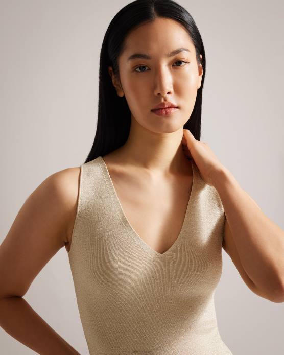 Ted Baker femmes 60VD398 vêtements gilet tricoté métallisé Sharlee or