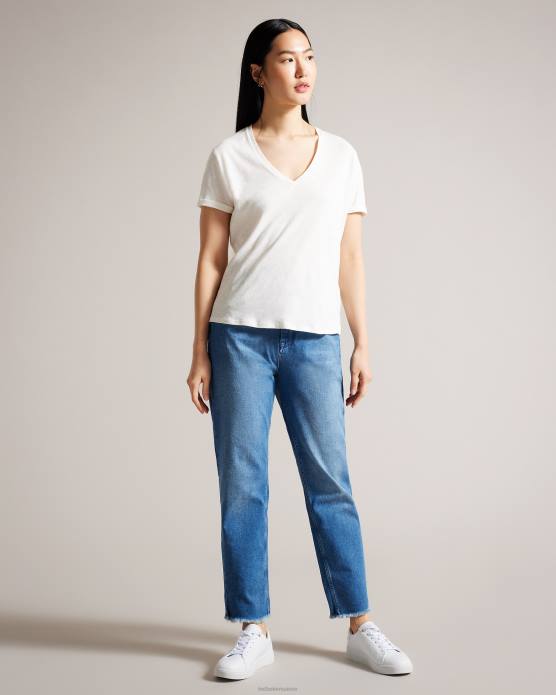Ted Baker femmes 60VD475 vêtements t-shirt laliita col v en coton et lin blanc