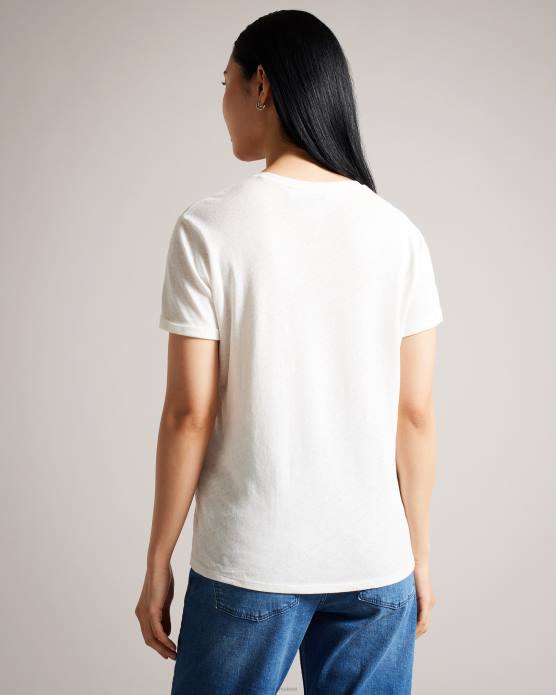Ted Baker femmes 60VD475 vêtements t-shirt laliita col v en coton et lin blanc
