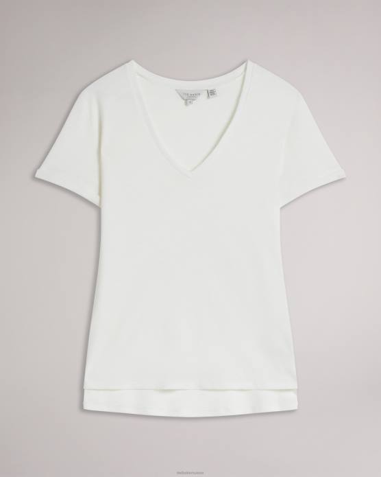 Ted Baker femmes 60VD475 vêtements t-shirt laliita col v en coton et lin blanc