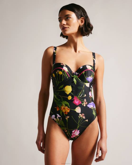 Ted Baker femmes 60VD195 vêtements maillot de bain balconnet fleuri Saffiey noir