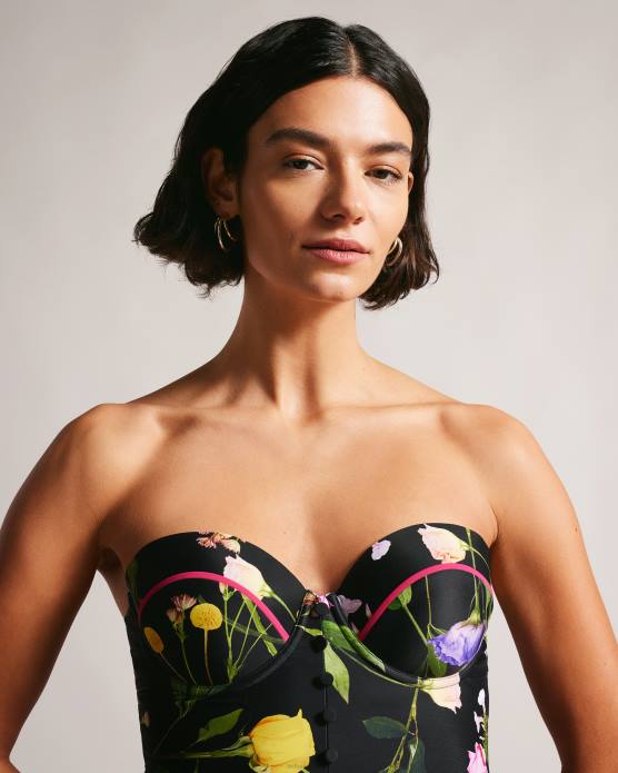 Ted Baker femmes 60VD195 vêtements maillot de bain balconnet fleuri Saffiey noir