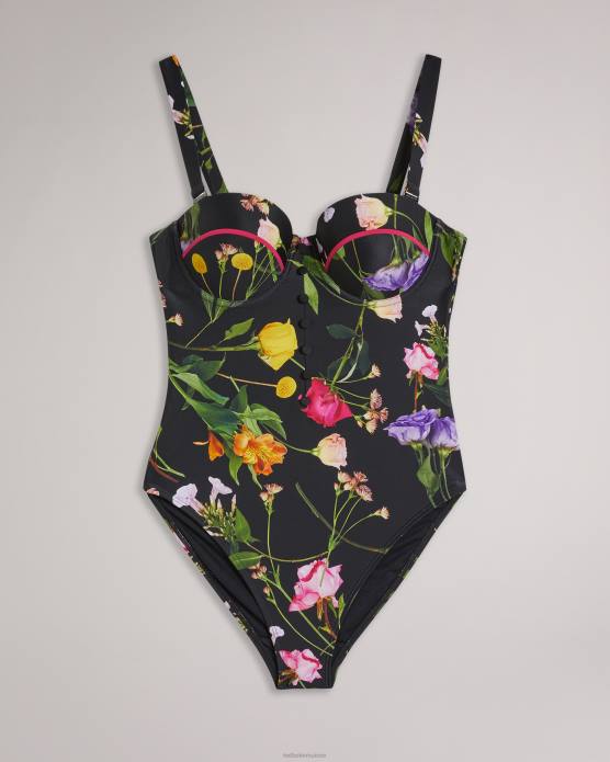 Ted Baker femmes 60VD195 vêtements maillot de bain balconnet fleuri Saffiey noir