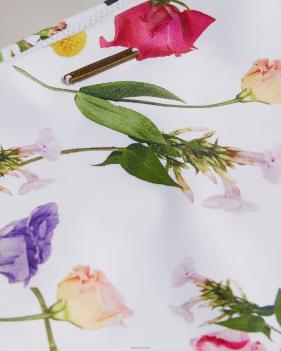 Ted Baker femmes 60VD251 vêtements bas de bikini taille haute à fleurs Rosaby blanc