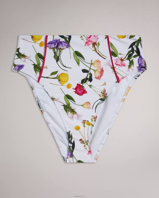 Ted Baker femmes 60VD251 vêtements bas de bikini taille haute à fleurs Rosaby blanc