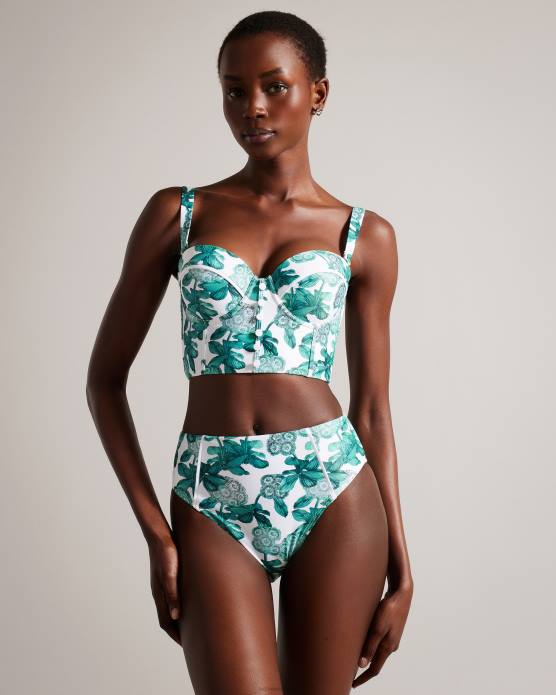 Ted Baker femmes 60VD438 vêtements bas de bikini taille haute à fleurs orellaa vert