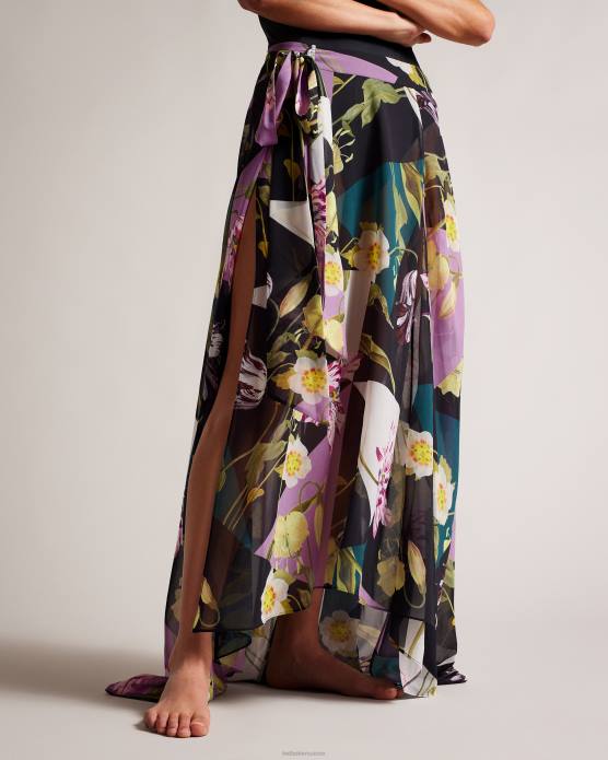Ted Baker femmes 60VD216 vêtements cache-jupe longue à fleurs Leleigh noir