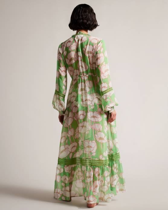 Ted Baker femmes 60VD309 vêtements Elisiia high low - cache-maillot à imprimé coquelicot vert