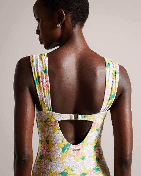 Ted Baker femmes 60VD467 vêtements Maillot de bain à bretelles plissées et fleuries Adelisa jaune moyen