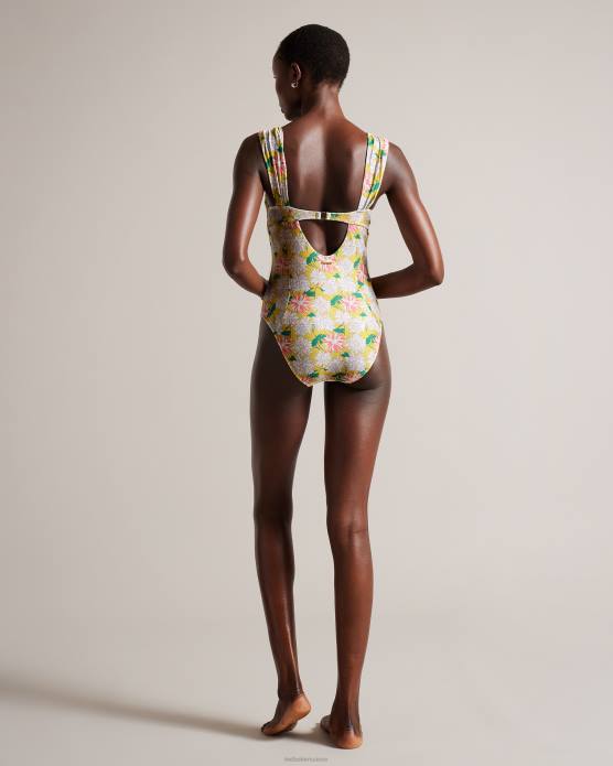 Ted Baker femmes 60VD467 vêtements Maillot de bain à bretelles plissées et fleuries Adelisa jaune moyen