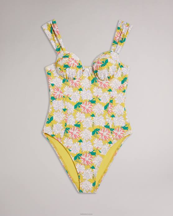 Ted Baker femmes 60VD467 vêtements Maillot de bain à bretelles plissées et fleuries Adelisa jaune moyen