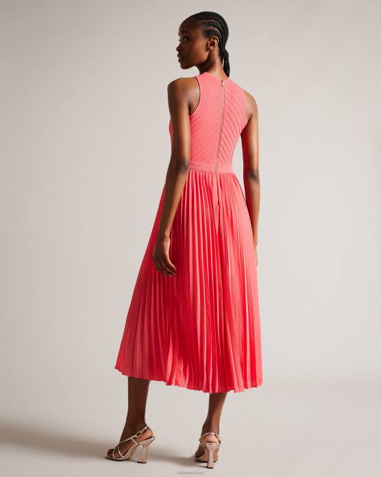 Ted Baker femmes 60VD26 vêtements Loueli - Robe plissée croisée sur le devant avec corsage en tricot corail