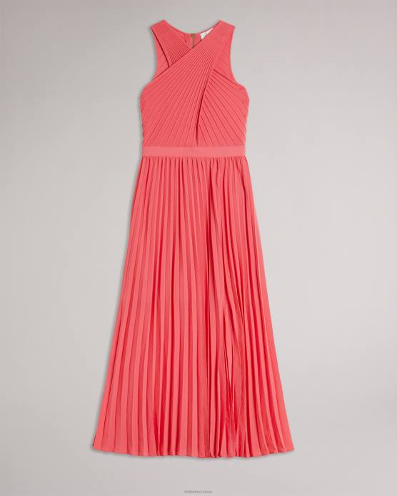 Ted Baker femmes 60VD26 vêtements Loueli - Robe plissée croisée sur le devant avec corsage en tricot corail