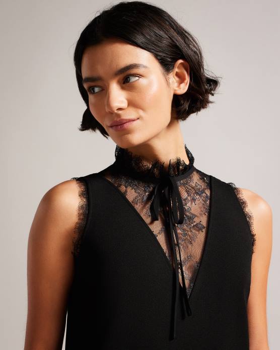 Ted Baker femmes 60VD52 vêtements robe chemise chharis avec empiècements en dentelle noir