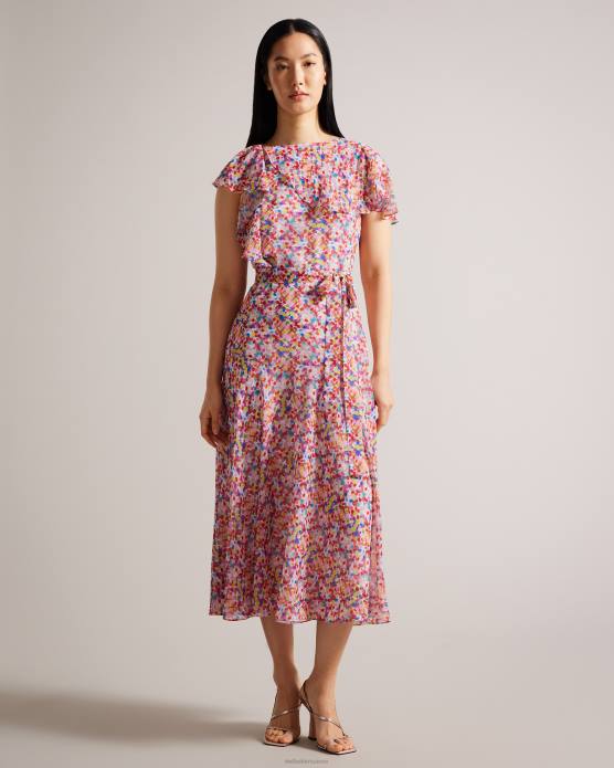Ted Baker femmes 60VD6 vêtements Priiyah - Midaxi - Robe de thé ceinturée avec volants blanc
