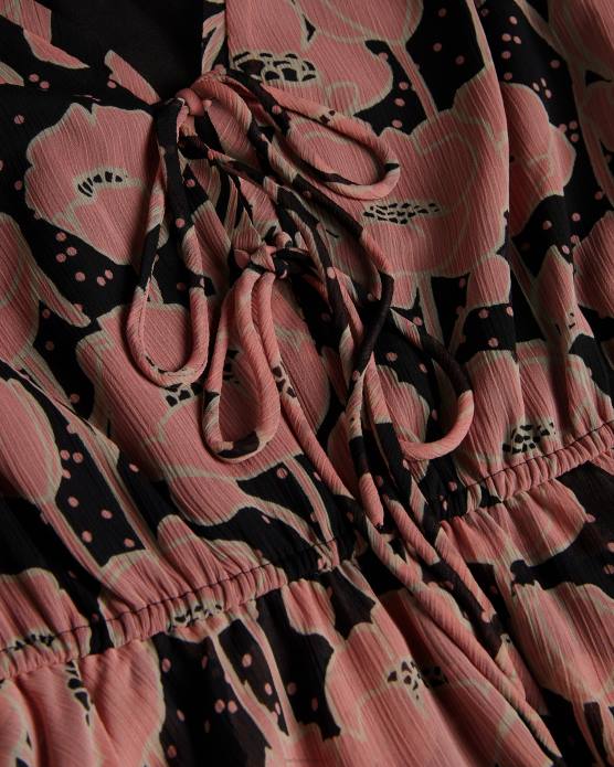 Ted Baker femmes 60VD205 vêtements Priana - Robe courte nouée sur le devant à imprimé coquelicots noir