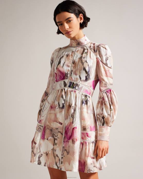 Ted Baker femmes 60VD231 vêtements robe courte en lin fleurz nu clair
