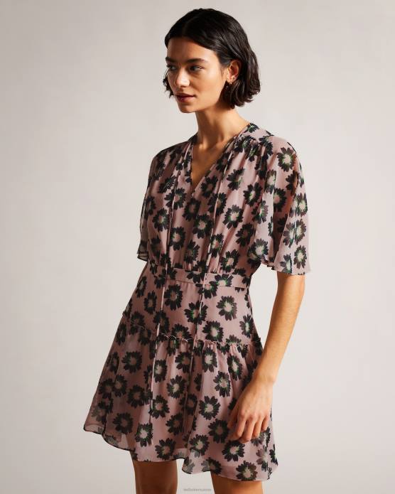 Ted Baker femmes 60VD257 vêtements Lucieey - Robe courte ajustée et évasée à volants rose