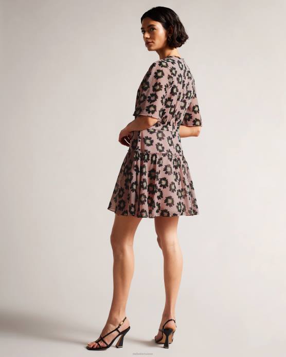 Ted Baker femmes 60VD257 vêtements Lucieey - Robe courte ajustée et évasée à volants rose