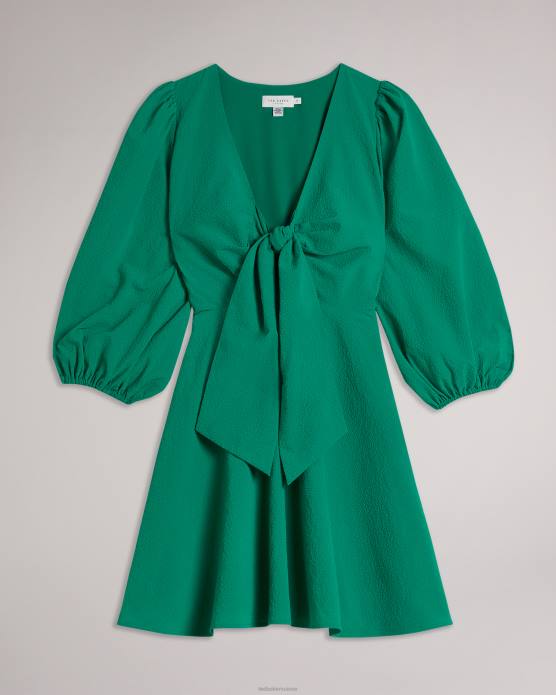 Ted Baker femmes 60VD462 vêtements Jozelyn - Robe courte nouée sur le devant avec manches ballon vert