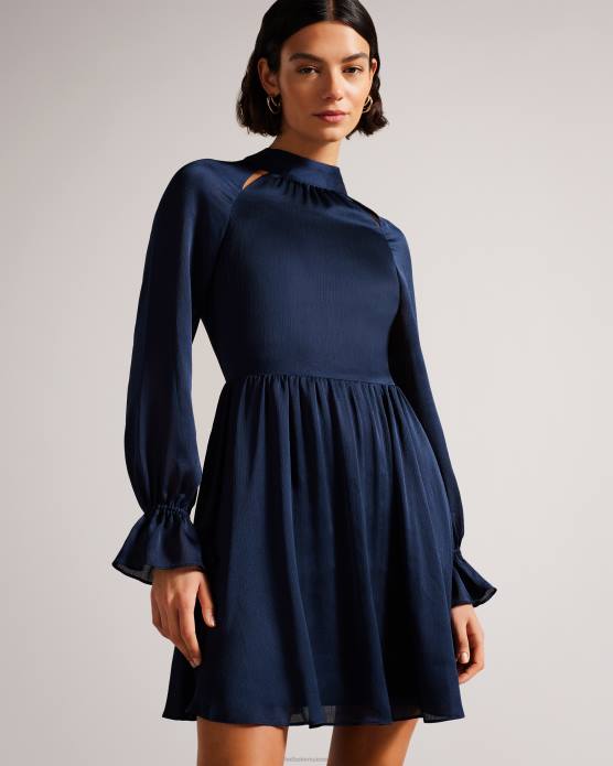 Ted Baker femmes 60VD56 vêtements Ryaa - Robe courte ajustée et évasée à col montant bleu foncé