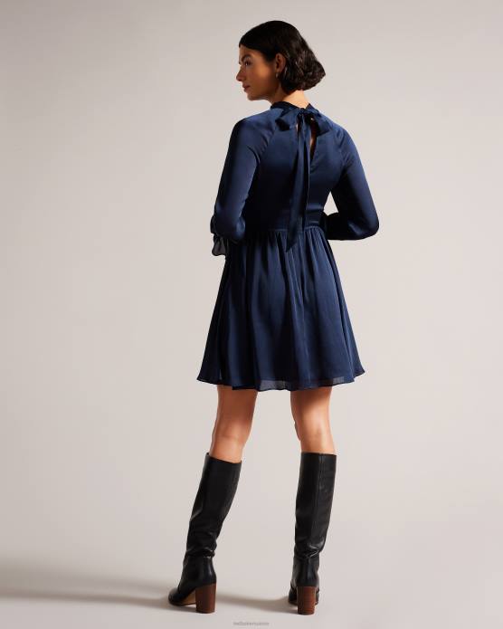 Ted Baker femmes 60VD56 vêtements Ryaa - Robe courte ajustée et évasée à col montant bleu foncé