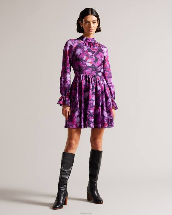 Ted Baker femmes 60VD67 vêtements sammieh - robe courte ajustée et évasée à col montant violet