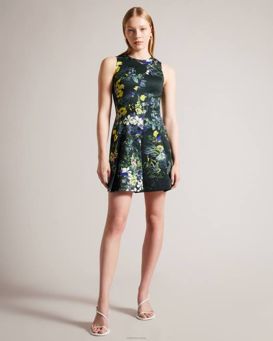 Ted Baker femmes 60VD282 vêtements robe patineuse en néoprène imprimée lexiya vert foncé