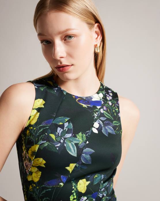 Ted Baker femmes 60VD282 vêtements robe patineuse en néoprène imprimée lexiya vert foncé