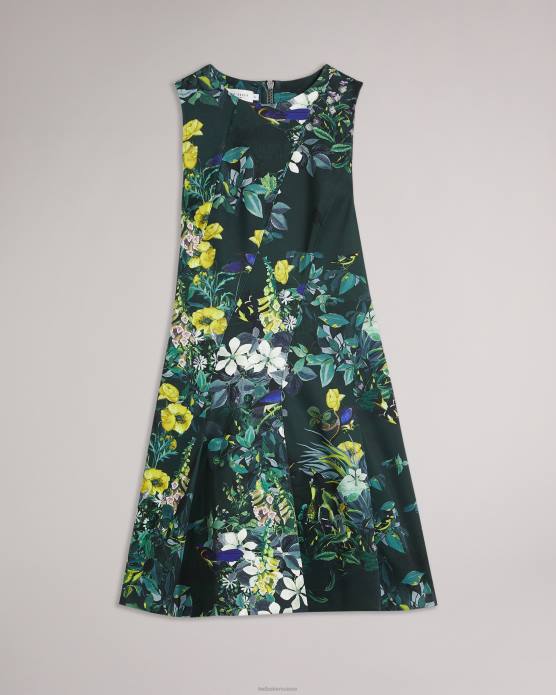 Ted Baker femmes 60VD282 vêtements robe patineuse en néoprène imprimée lexiya vert foncé