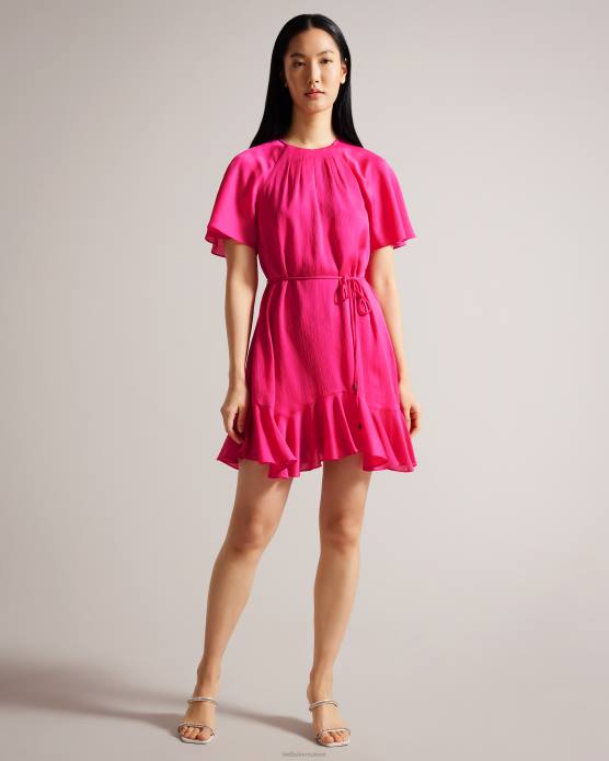 Ted Baker femmes 60VD28 vêtements Elsieee - Robe patineuse courte à ourlet cannelé rose pétant