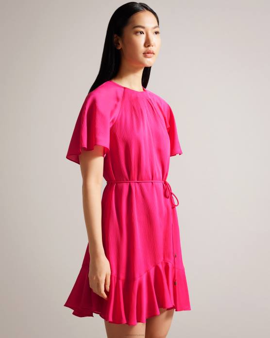 Ted Baker femmes 60VD28 vêtements Elsieee - Robe patineuse courte à ourlet cannelé rose pétant