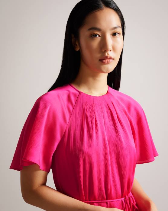 Ted Baker femmes 60VD28 vêtements Elsieee - Robe patineuse courte à ourlet cannelé rose pétant