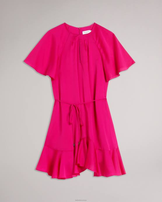 Ted Baker femmes 60VD28 vêtements Elsieee - Robe patineuse courte à ourlet cannelé rose pétant