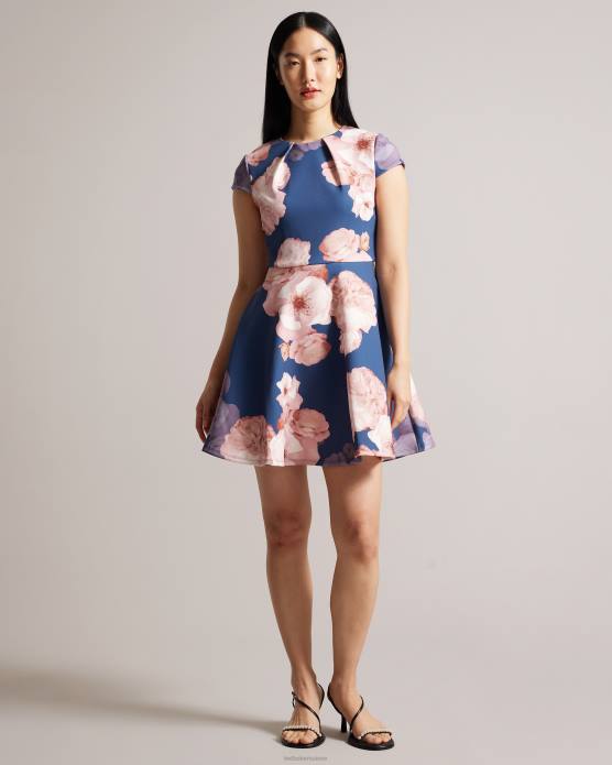 Ted Baker femmes 60VD55 vêtements robe patineuse à imprimé fleuri Trinia bleu foncé