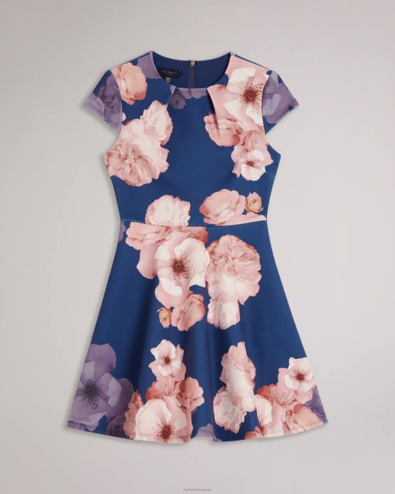 Ted Baker femmes 60VD55 vêtements robe patineuse à imprimé fleuri Trinia bleu foncé