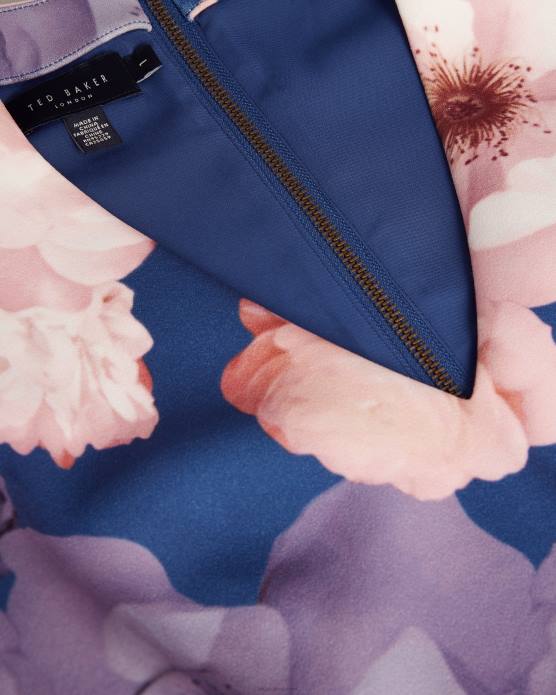 Ted Baker femmes 60VD69 vêtements robe patineuse imprimée à col en V emleey bleu foncé