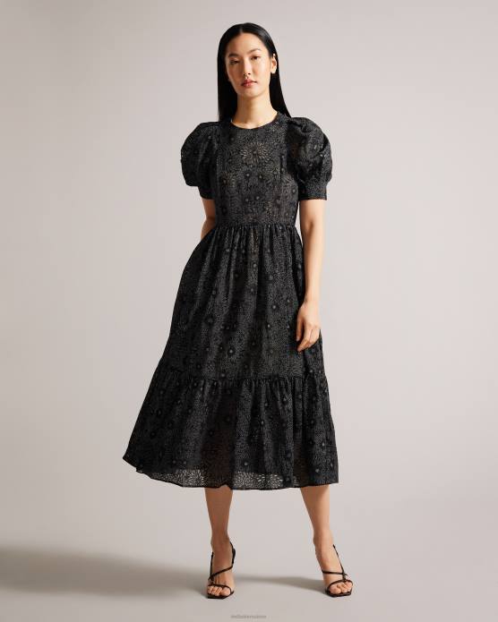 Ted Baker femmes 60VD16 vêtements meganie - robe longue à volants et manches bouffantes noir