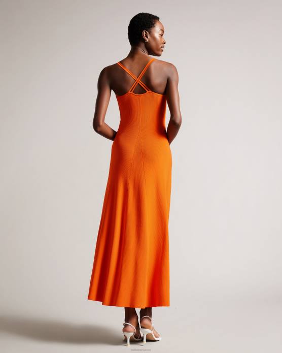 Ted Baker femmes 60VD255 vêtements robe longue en maille côtelée Marrlyy Orange vif