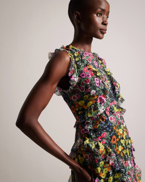 Ted Baker femmes 60VD4 vêtements robe longue cascade sans manches gloriha noir