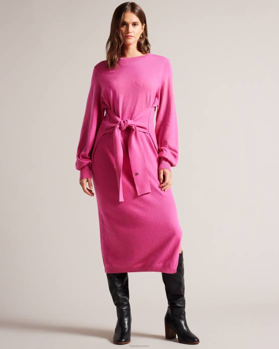 Ted Baker femmes 60VD102 vêtements Essya - Robe mi-longue ample en maille nouée sur le devant rose pétant