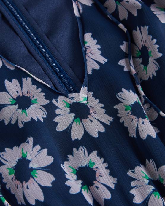 Ted Baker femmes 60VD151 vêtements robe mi-longue à volants et imprimé fleuri Marllee bleu marine foncé