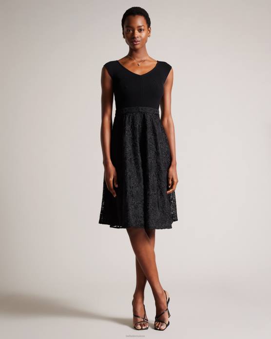 Ted Baker femmes 60VD160 vêtements Annikaa - Robe mi-longue à corsage en maille fleurie noir