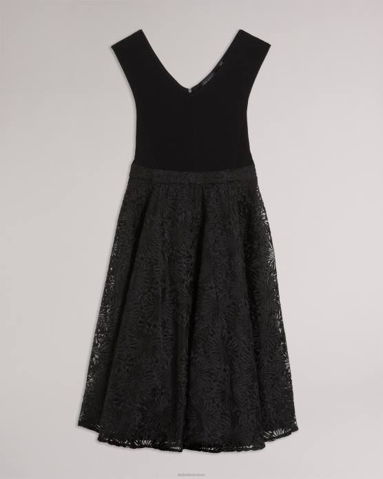 Ted Baker femmes 60VD160 vêtements Annikaa - Robe mi-longue à corsage en maille fleurie noir