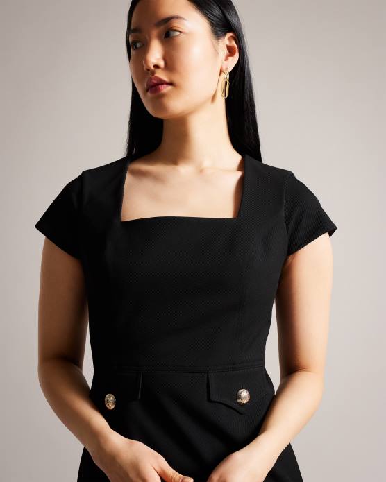 Ted Baker femmes 60VD162 vêtements josiaad - robe mi-longue militaire à encolure carrée noir